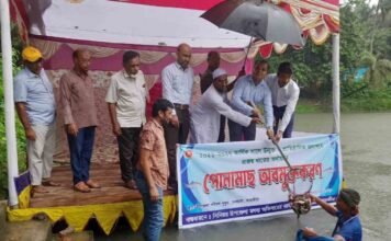 দেবহাটায় মৎস্য অধিদপ্তরের আয়োজনে বিভিন্ন প্রতিষ্টানে মাছের পোনা অবমুক্তকরন
